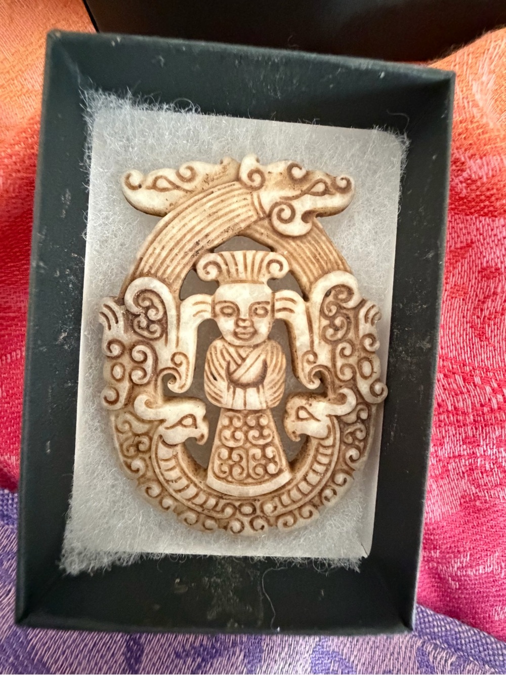 Carved Bone-Style Pendant Necklace Accent in Cream